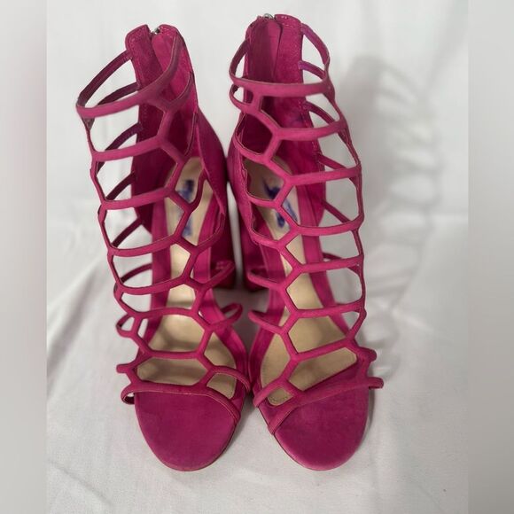 Schutz Women’s 9.5 JULIANNA BLOCK NUBUCK SANDAL Hot Pink Heels - Picture 6 of 11